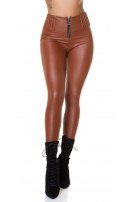 Sexy faux leder thermische leggings met ritssluiting bruin